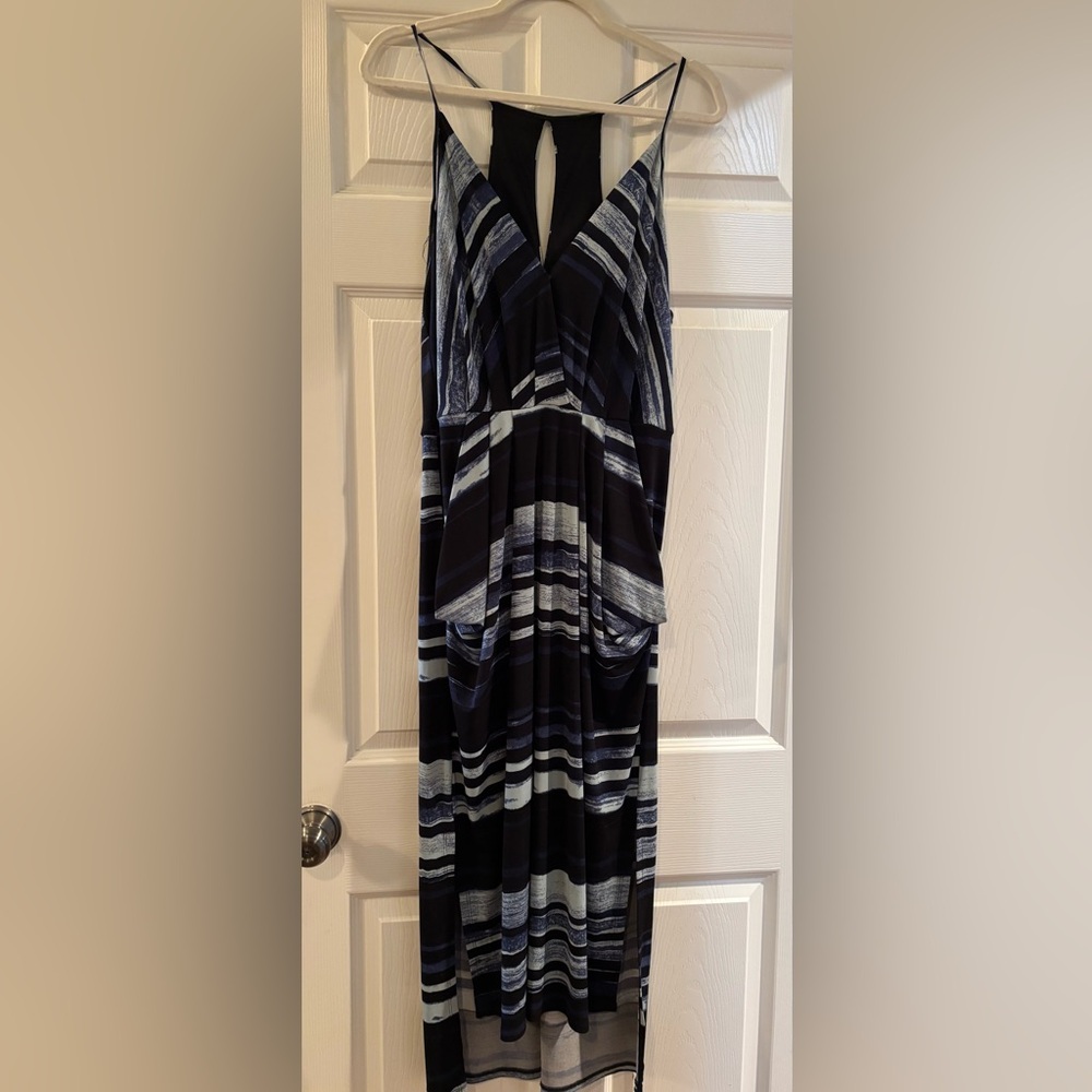 BCBGeneration Elegant Black and Blue Striped Dress Size M/L